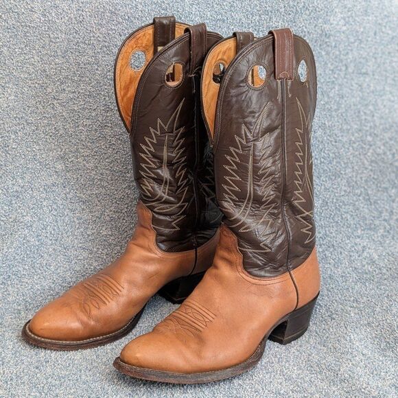 VTG Nocona Boot Men's Size 10 D Two Toned Leather Cowboy Western Boots - Picture 1 of 9
